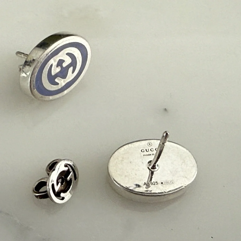 GUCCI 753485 Earrings Interlocking G Enamel‎ Purple & Silver 925 Oval w/Box